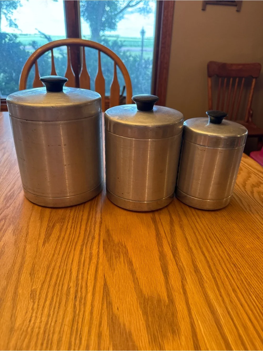 Vintage Essex Aluminum Metal Canister Set with Black Knob Lids